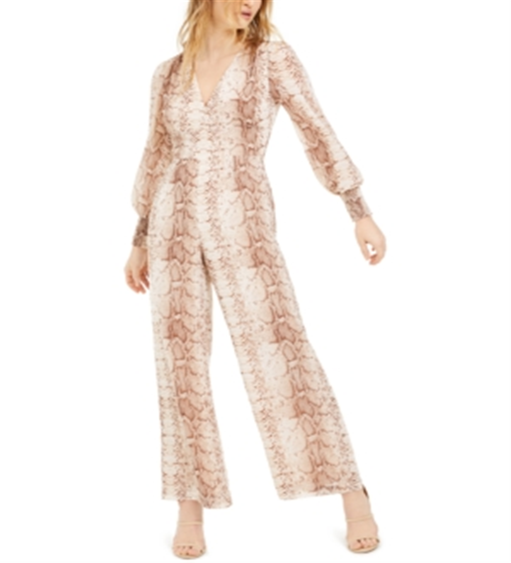 Bar III Women's Snake Print Jumpsuit Brown Size Medium