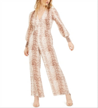 Bar III Women's Snake Print Jumpsuit Brown Size Medium
