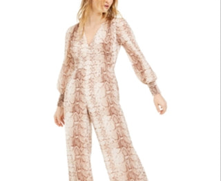 Bar III Women's Snake Print Jumpsuit Brown Size Medium