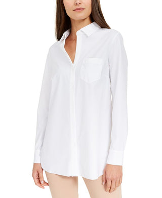 Alfani Women's Long Sleeve Collared Button up Top White Size Large