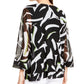 Alfani Women's Animal Print 3/4 Sleeve V Neck Top Black Size Large