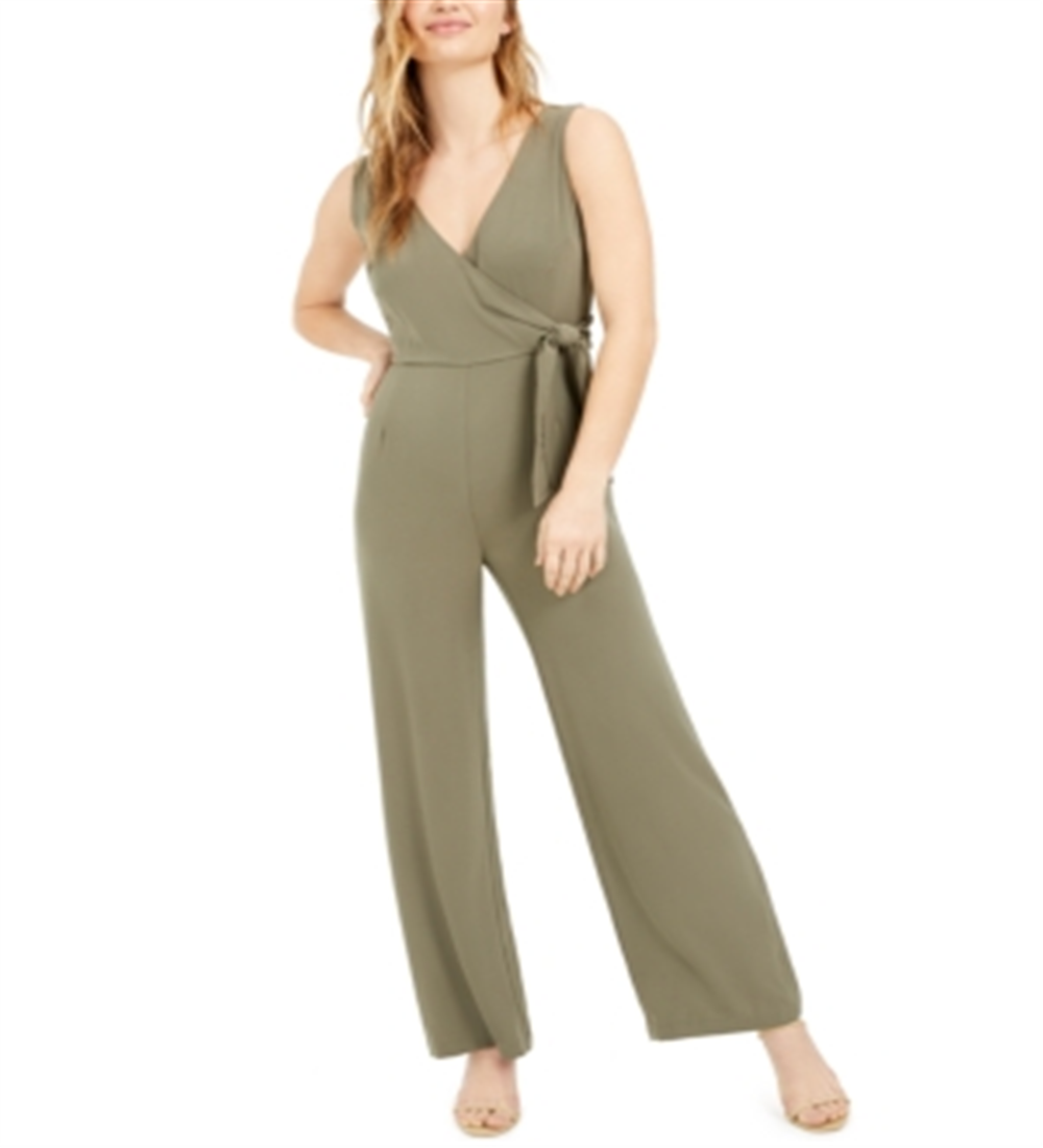 Bar III Women's V Neck Side Tie Sleeveless Jumpsuit Green Size X-Small