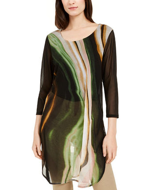 Alfani Women's Printed Tunic Top Green Size Petite L