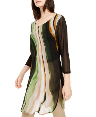 Alfani Women's Printed Tunic Top Green Size Petite L