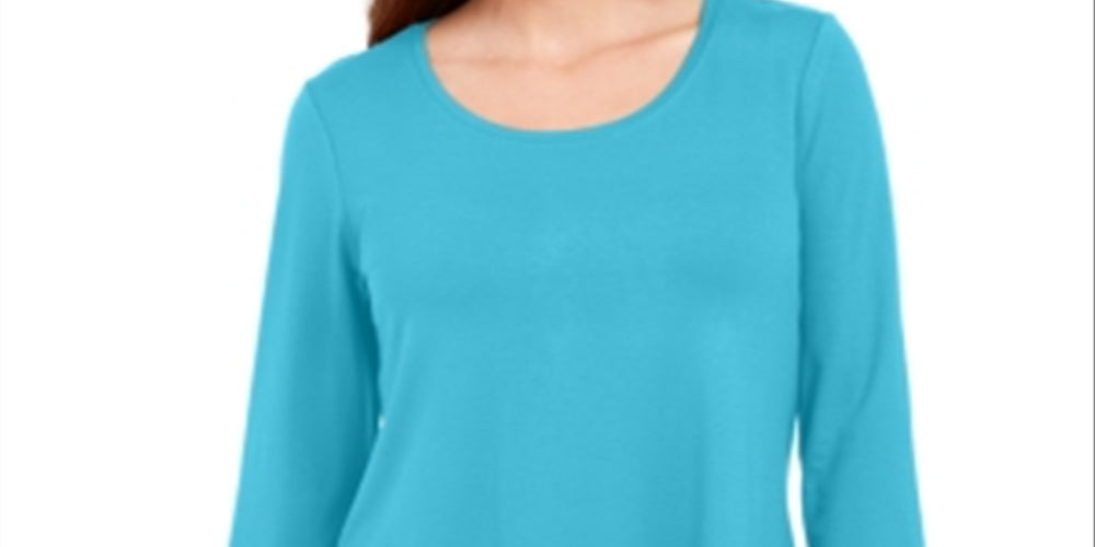 JM Collection Women's 3/4 Sleeve Curved Hem Top Blue Size Small