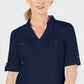 Karen Scott Women's Cotton Johnny Collar Top Blue Size X-Small