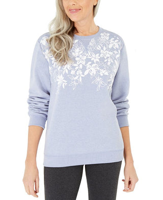 Karen Scott Women's Floral-Print Fleece Top Blue Size Small