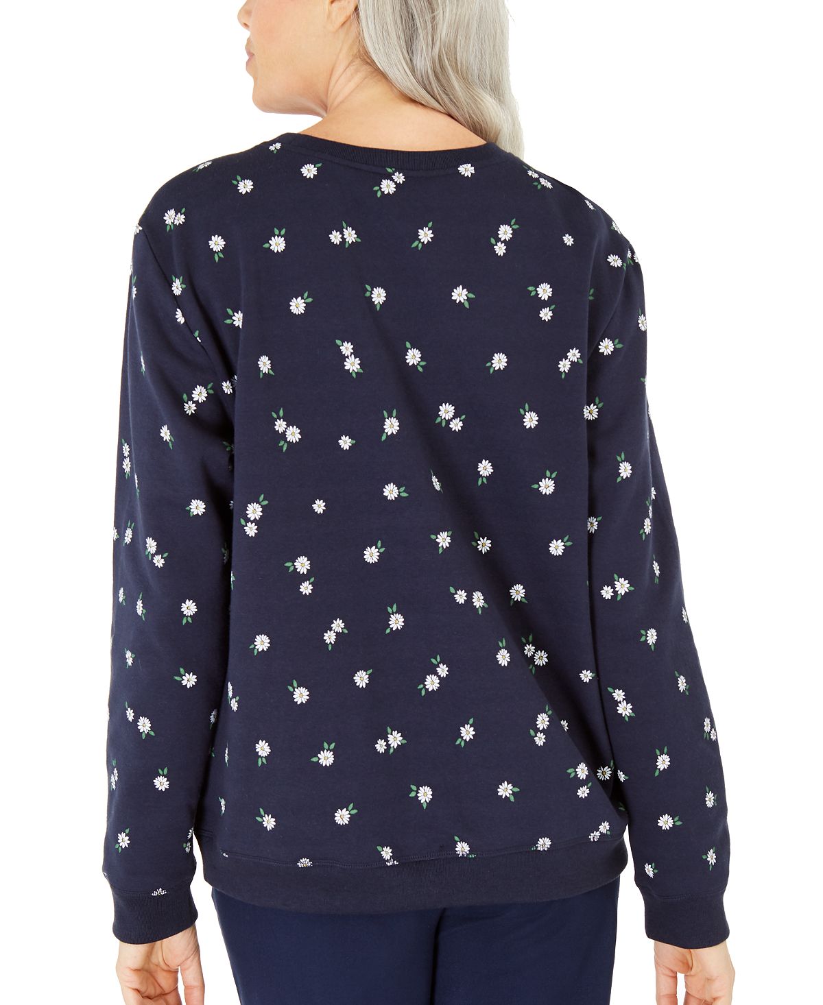Karen Scott Women's Daisies Fleece Crewneck Top Blue Size Large