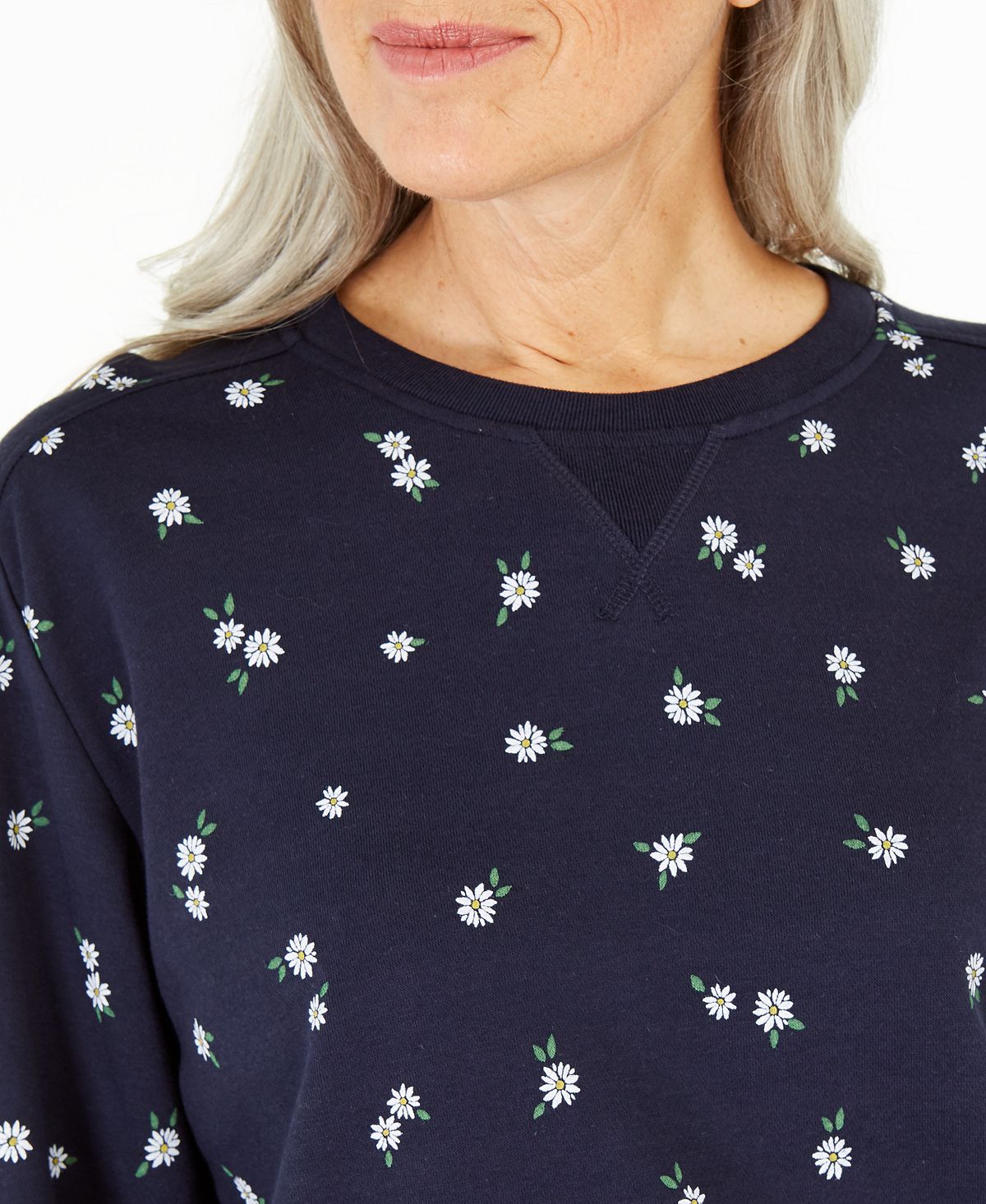 Karen Scott Women's Daisies Fleece Crewneck Top Blue Size Large