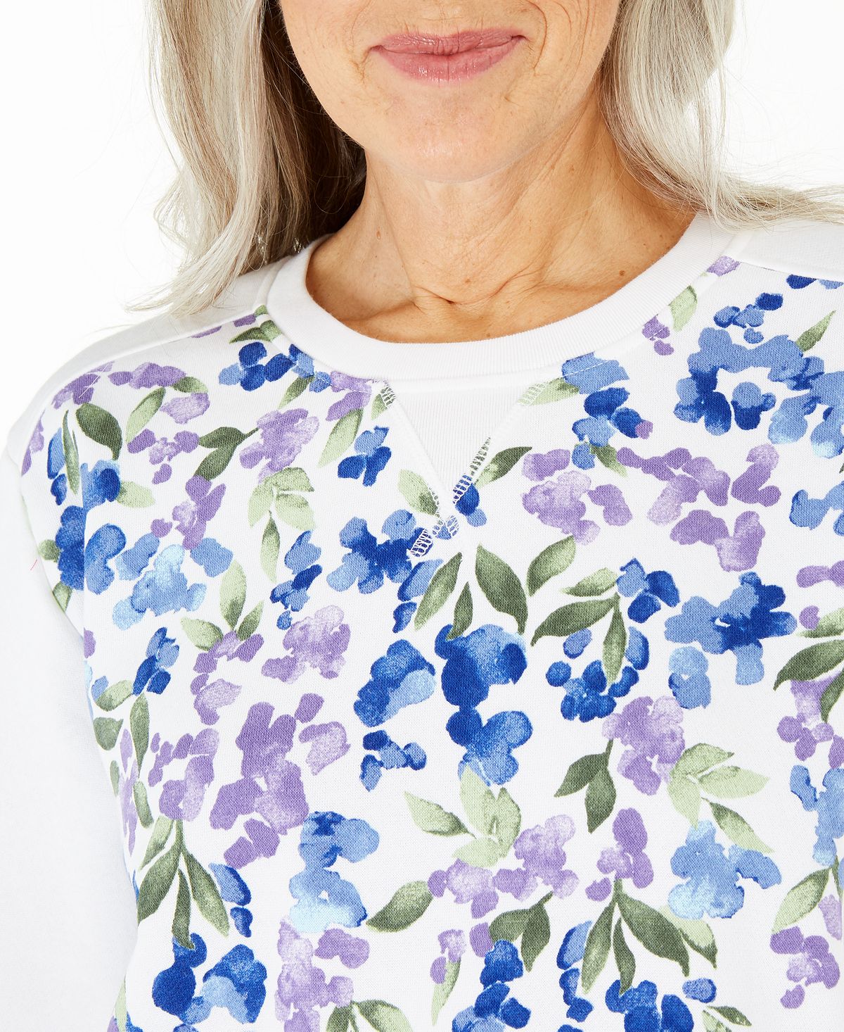 Karen Scott Women's Printed Fleece Top Blue Size X-Small