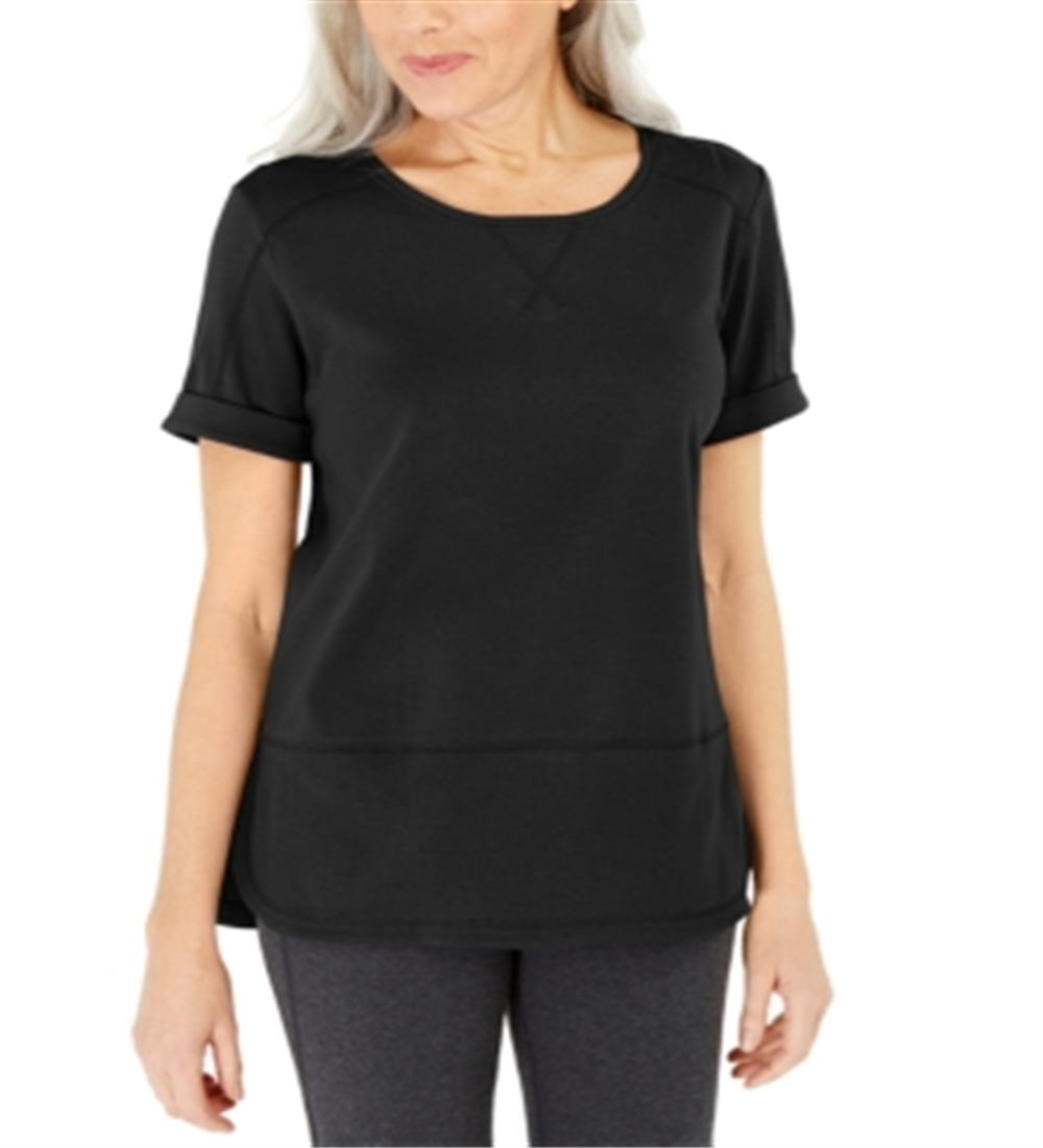 Karen Scott Women's Cotton Topstitched Top Black Size X-Large