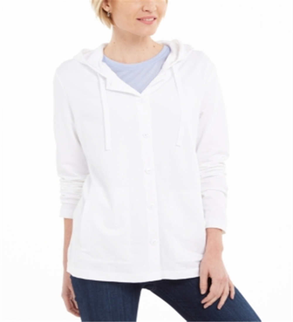 Karen Scott Women's Button Front Hoodie White Size Small