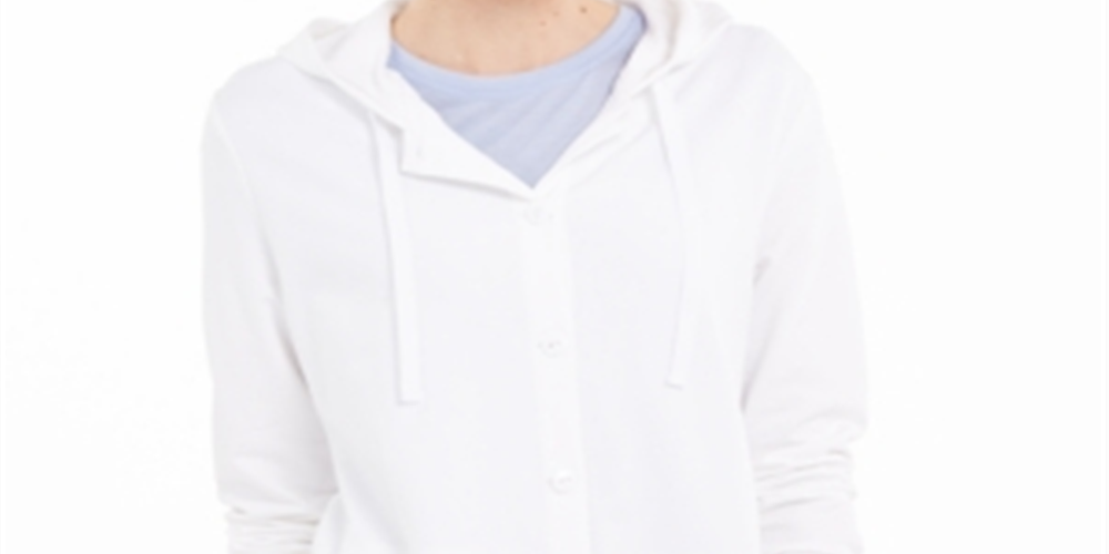 Karen Scott Women's Button Front Hoodie White Size Small
