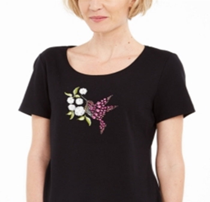 Karen Scott Women's Cotton Hummingbird T-Shirt Black Size XX-Large