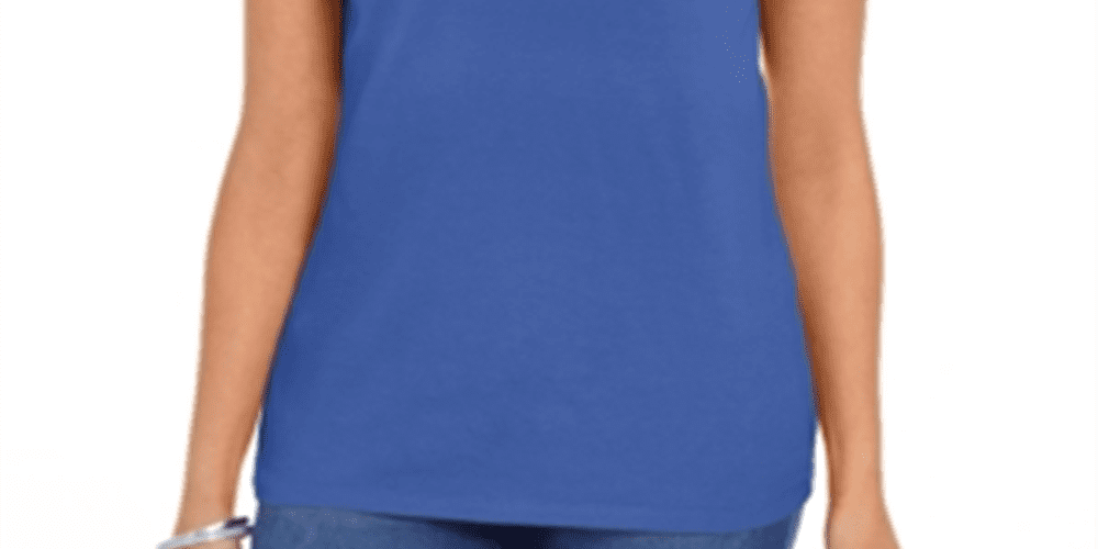 Karen Scott Women's Blue Cotton Scalloped Neck T-Shirt Size Medium