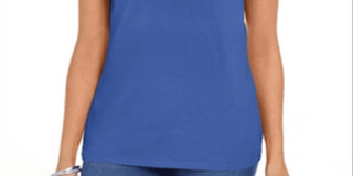 Karen Scott Women's Blue Cotton Scalloped Neck T-Shirt Size Medium