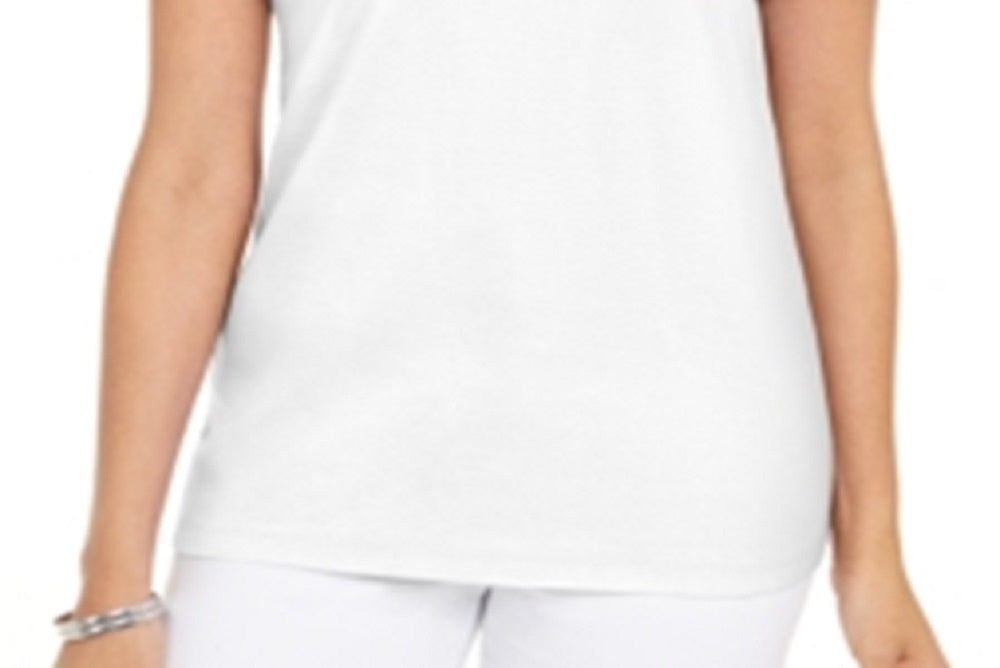 Karen Scott Women's Cotton Scalloped Neck T-Shirt White Size XX-Large