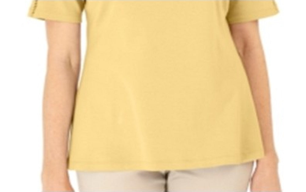 Karen Scott Women's Cotton Crochet Front Top Yellow Size X-Small