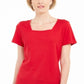 Karen Scott Women's Cotton Square Neck T-Shirt Red Size XX-Large