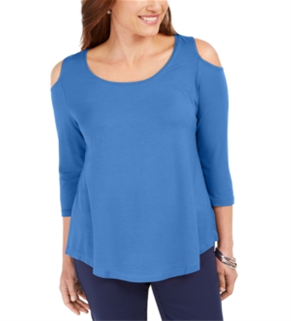 JM Collection Women's Cold Shoulder Top Blue Size X-Small
