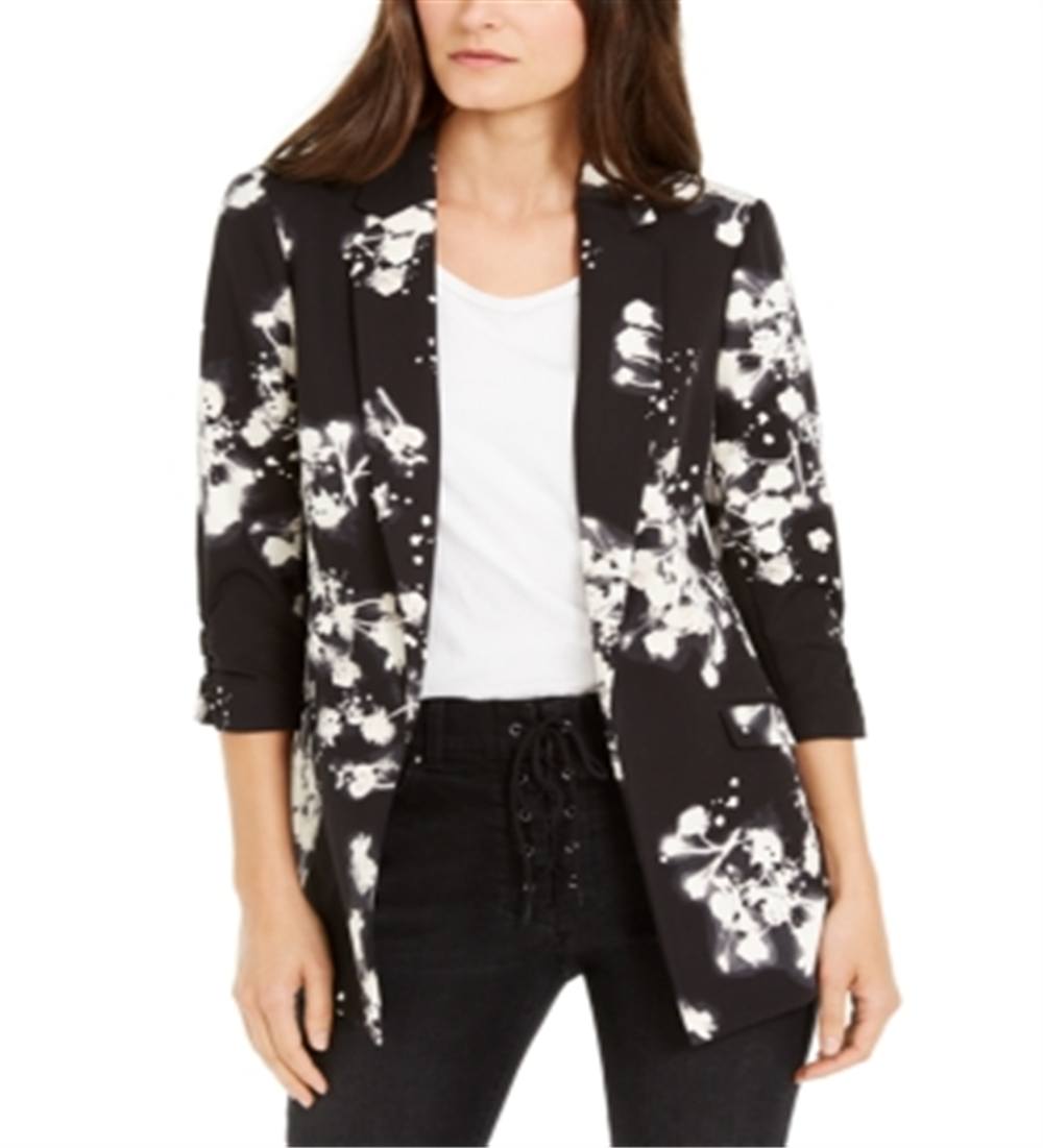INC International Concepts Women's Floral Print Kiss Front Blazer Black Size XX-Large