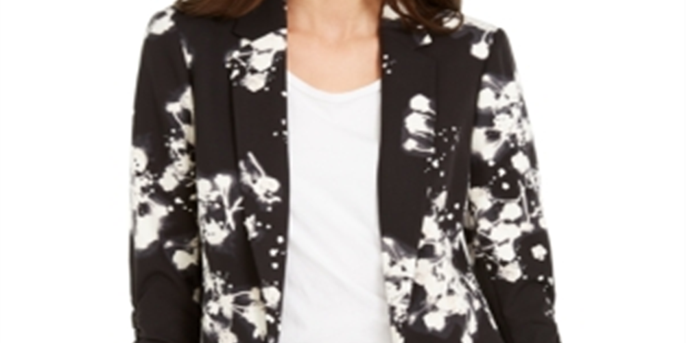 INC International Concepts Women's Floral Print Kiss Front Blazer Black Size XX-Large