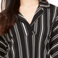 Alfani Women's Stripe Notch Collar Tie Front Blouse Black Size Large