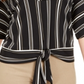 Alfani Women's Stripe Notch Collar Tie Front Blouse Black Size Large