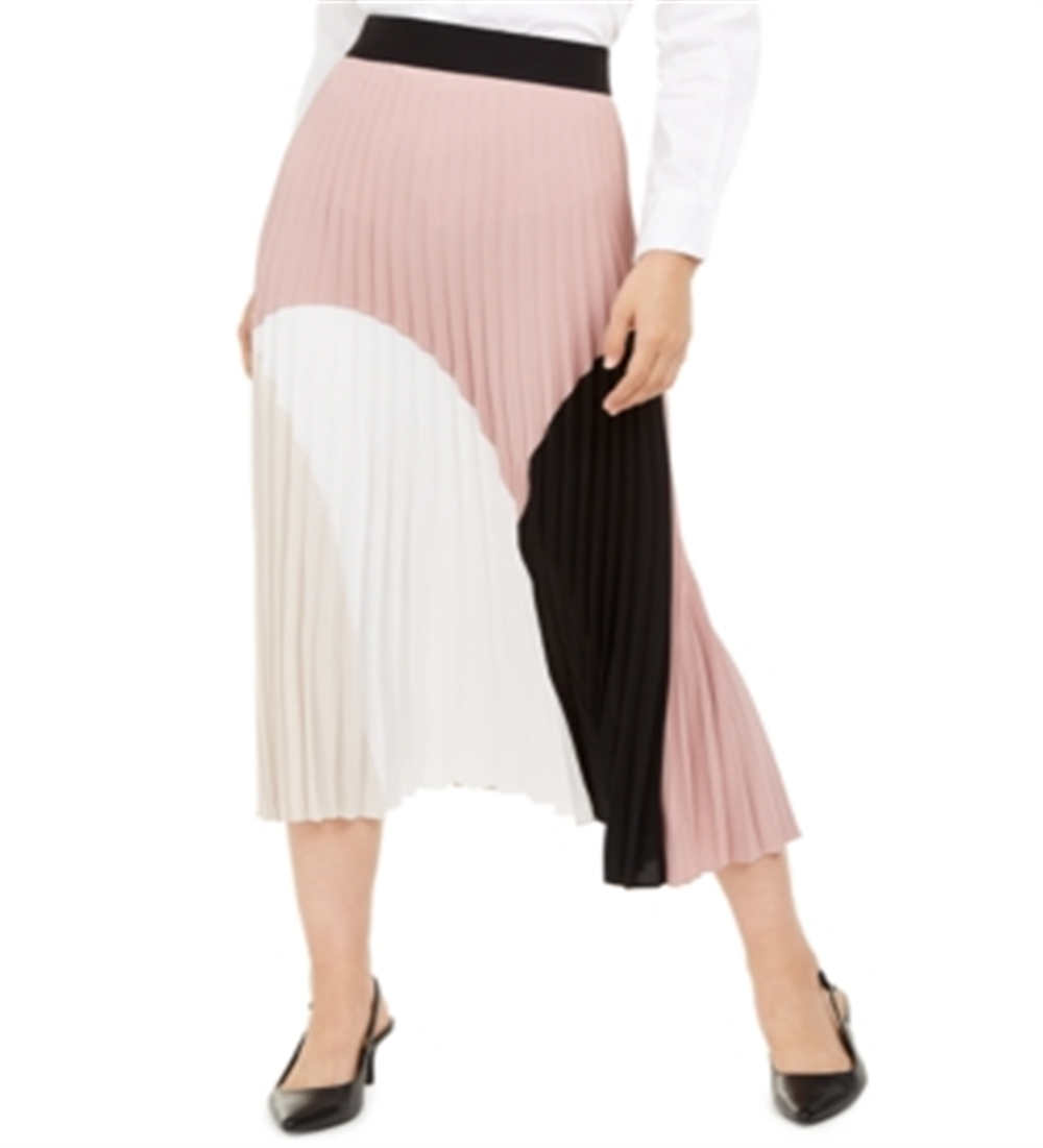 Alfani Women's Pleated Colorblocked Skirt Brown Size Small