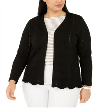 Charter Club Women's Open Front Chevron Knit Cardigan Black Size 3X