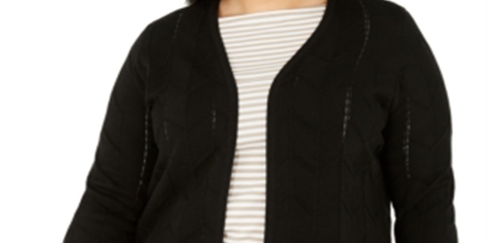 Charter Club Women's Open Front Chevron Knit Cardigan Black Size 3X