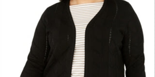 Charter Club Women's Open Front Chevron Knit Cardigan Black Size 3X