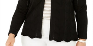 Charter Club Women's Open Front Chevron Knit Cardigan Black Size 3X