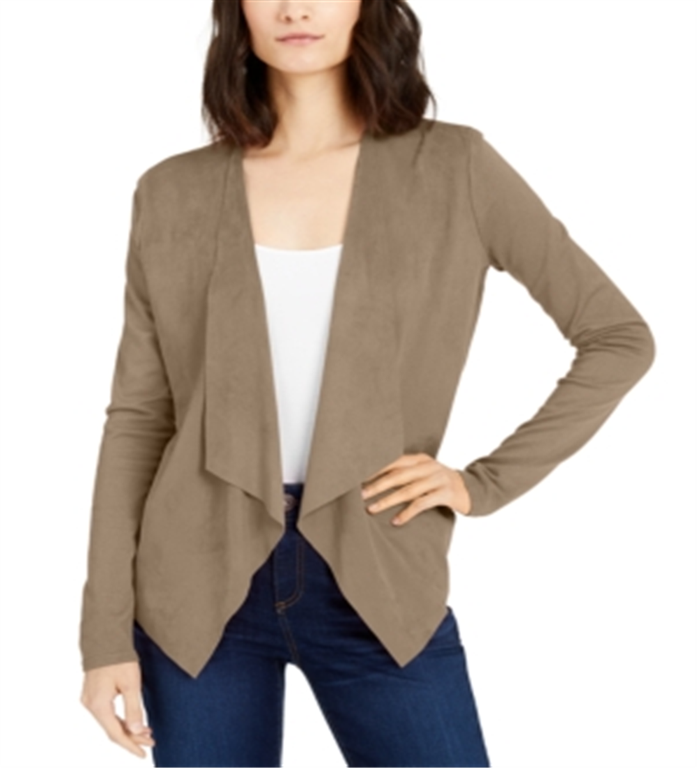 INC International Concepts Women's Sweater Faux Suede Mix Media Cardigan Brown Size Large