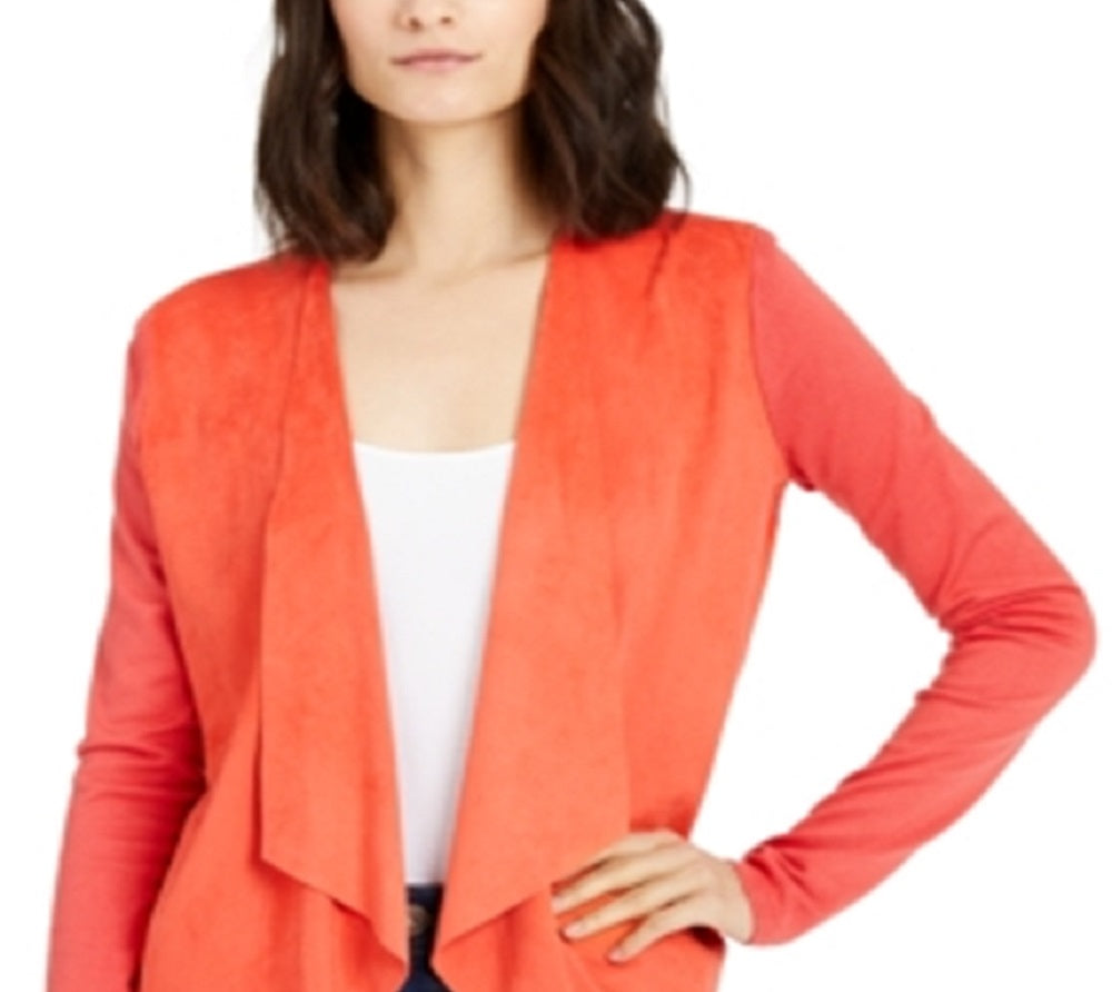 INC International Concepts Women's Knit Open Front Cardigan Sweater Orange Size Small