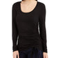 INC International Concepts Women's Long Sleeve Ruched Front Top Black Size Large