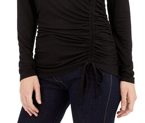 INC International Concepts Women's Long Sleeve Ruched Front Top Black Size Large