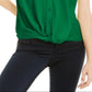 INC International Concepts Women's Twist Hem Button Front Cap Sleeve Blouse Green Size Small