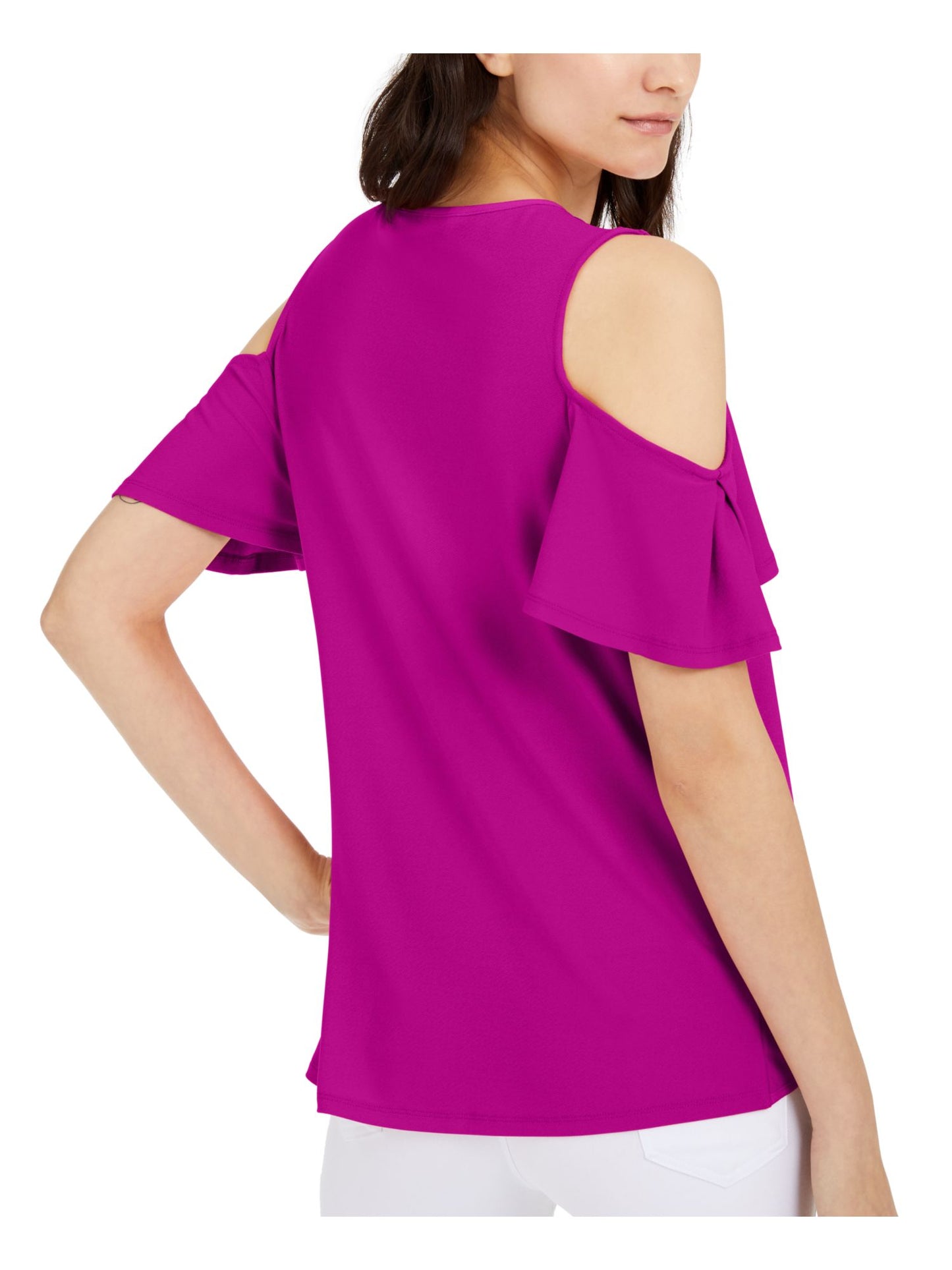 INC International Concepts Women's Surplice Cold Shoulder Top Purple Size Large