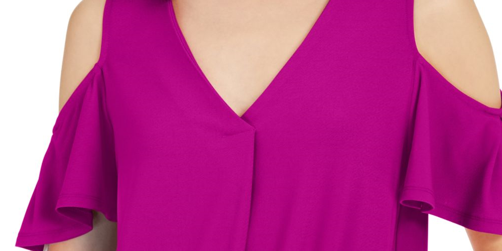 INC International Concepts Women's Surplice Cold Shoulder Top Purple Size Large