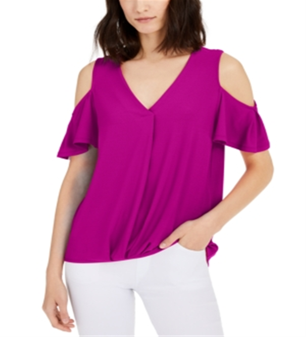INC International Concepts Women's Surplice Cold Shoulder Top Purple Size Large