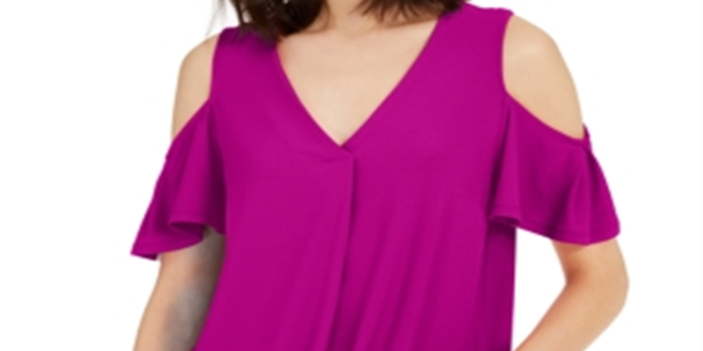 INC International Concepts Women's Surplice Cold Shoulder Top Purple Size Large