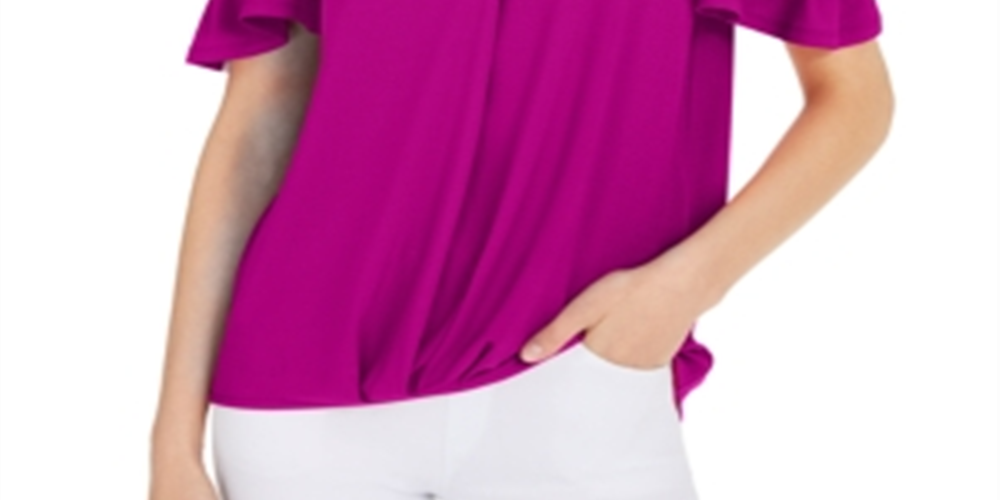 INC International Concepts Women's Surplice Cold Shoulder Top Purple Size Large