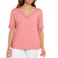 Karen Scott Women's Cotton Crochet Trim Top Pink Size XX-Large