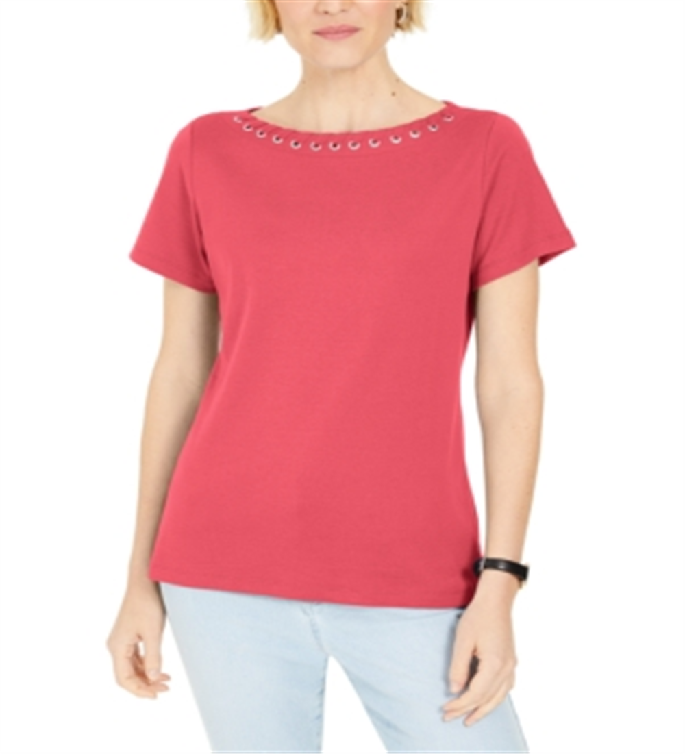 Karen Scott Women's Grommet Trim Top Pink Size Medium