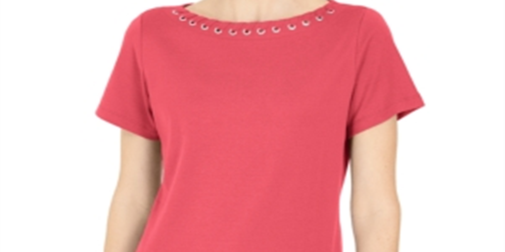 Karen Scott Women's Grommet Trim Top Coral Size Large