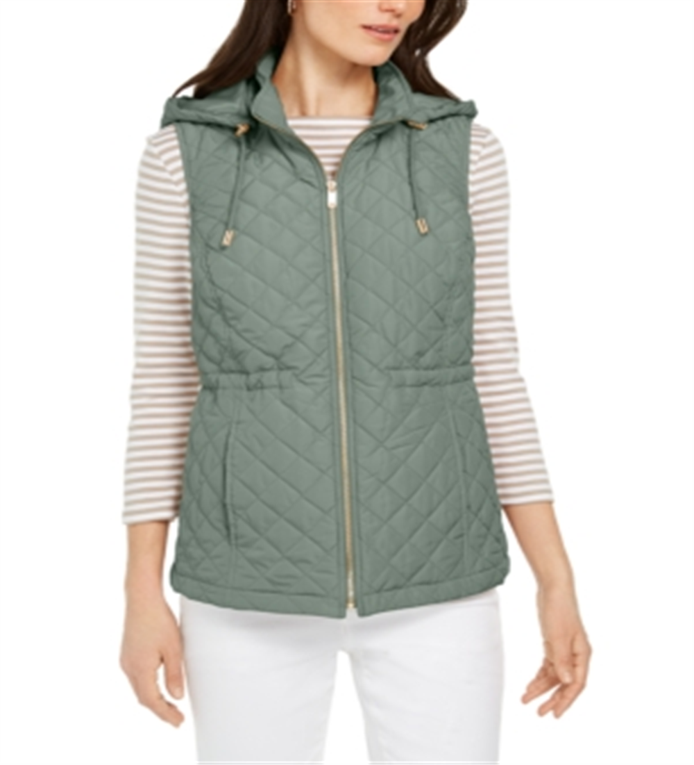 Charter Club Women's Woven Hooded Quilted Vest Green Size XX-Large