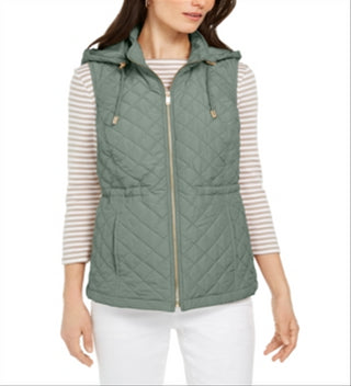 Charter Club Women's Woven Hooded Quilted Vest Green Size XX-Large
