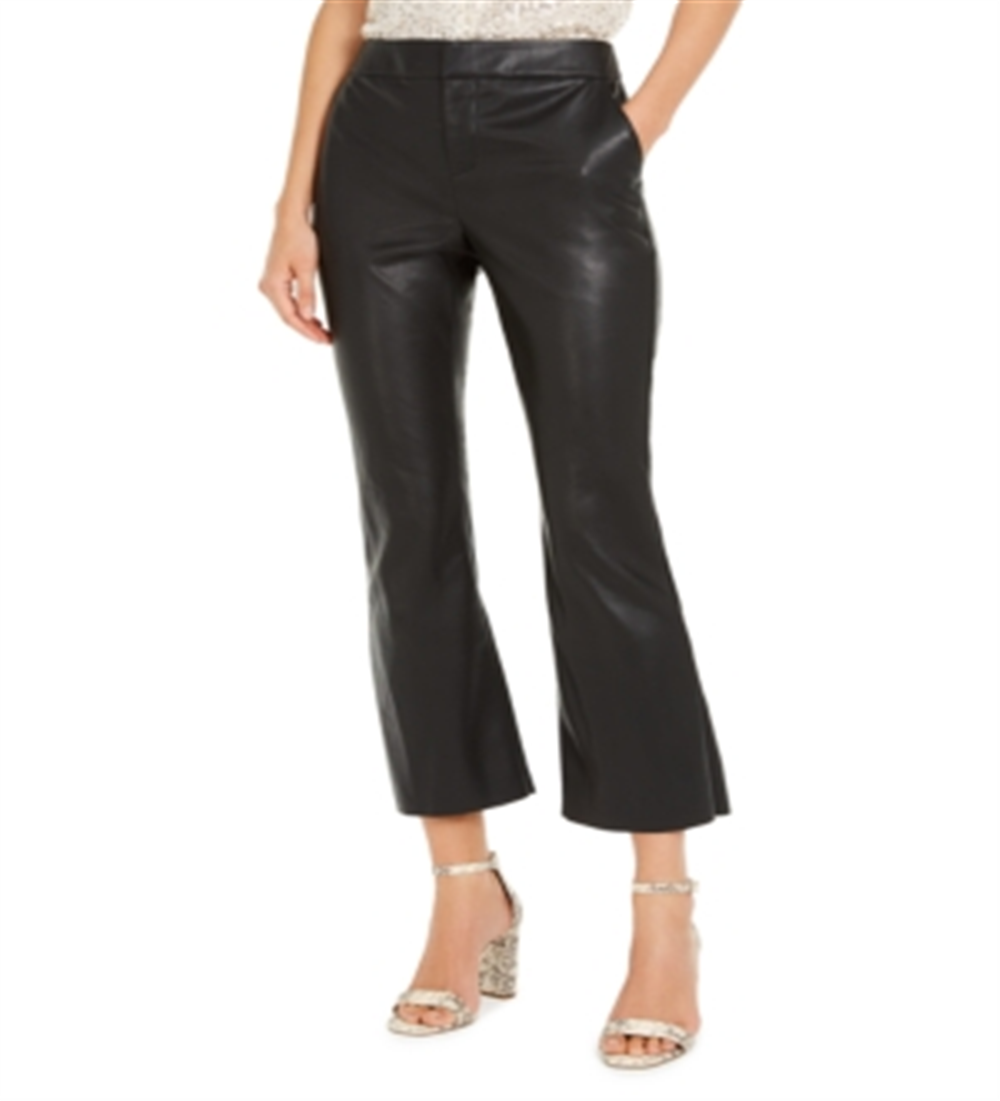 INC International Concepts Women's Faux Leather Culotte Pants Black Size 2