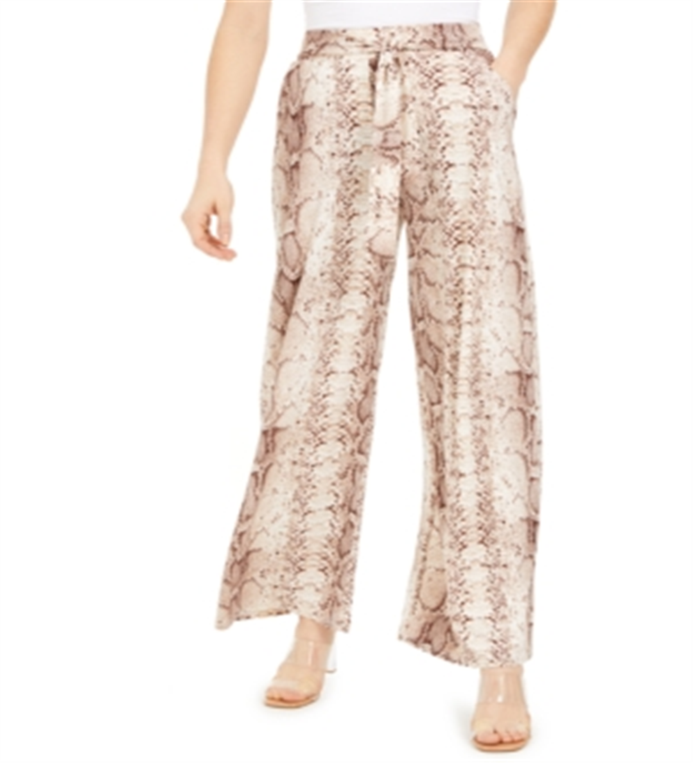 Bar III Women's Snakeskin Print Wide Leg Pants Brown Size Small